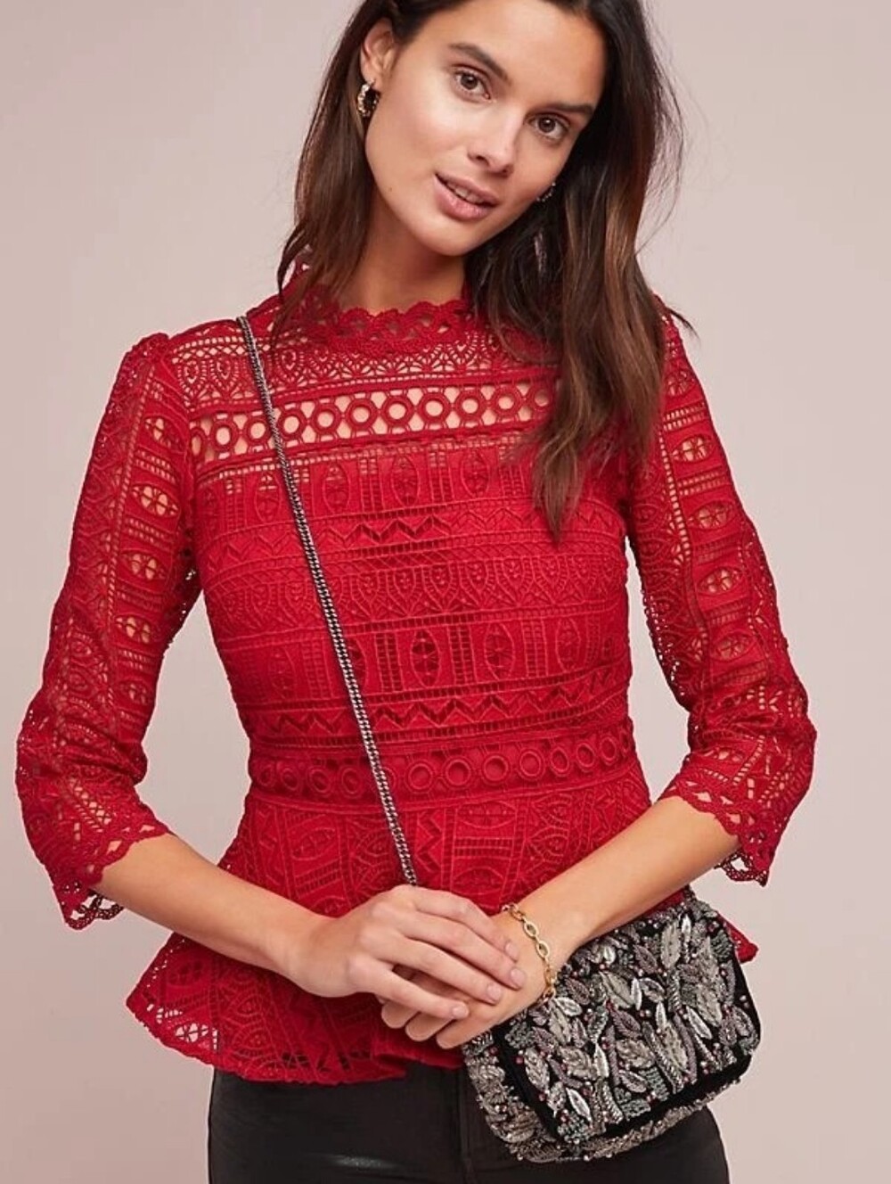 Anthropologie Moulette Soeurs Lace Peplum Blouse
